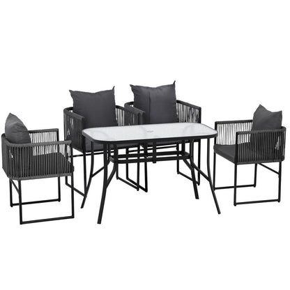 Gardeon 5PCS Outdoor Dining Set Table and Chairs Rope Patio Furniture Garden Black - Image 3
