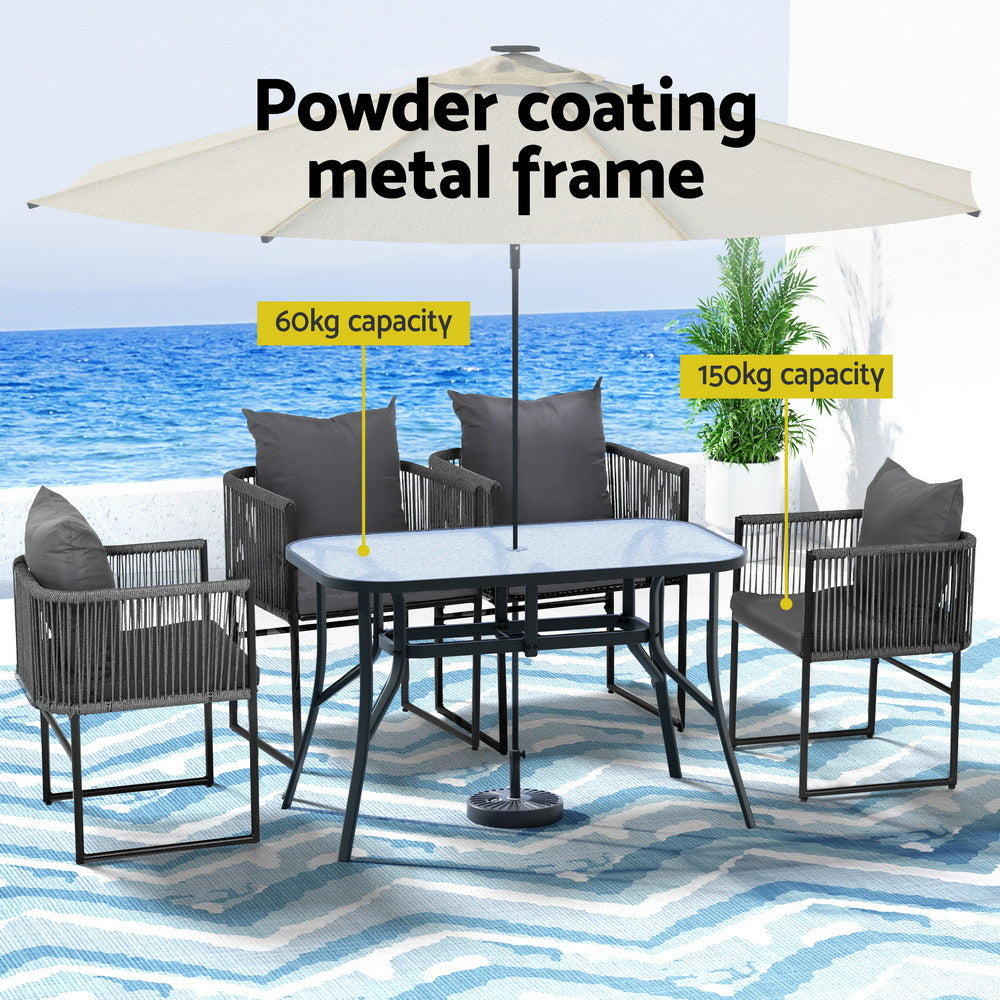 Gardeon 5PCS Outdoor Dining Set Table and Chairs Rope Patio Furniture Garden Black - Image 4