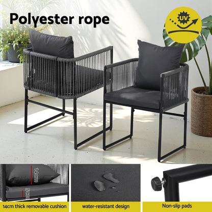Gardeon 5PCS Outdoor Dining Set Table and Chairs Rope Patio Furniture Garden Black - Image 5