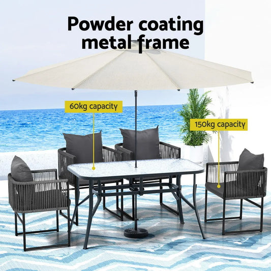 Gardeon 5PC Outdoor Dining Set Table and Chairs Patio Furniture Garden Bistro Set Black - Image 4