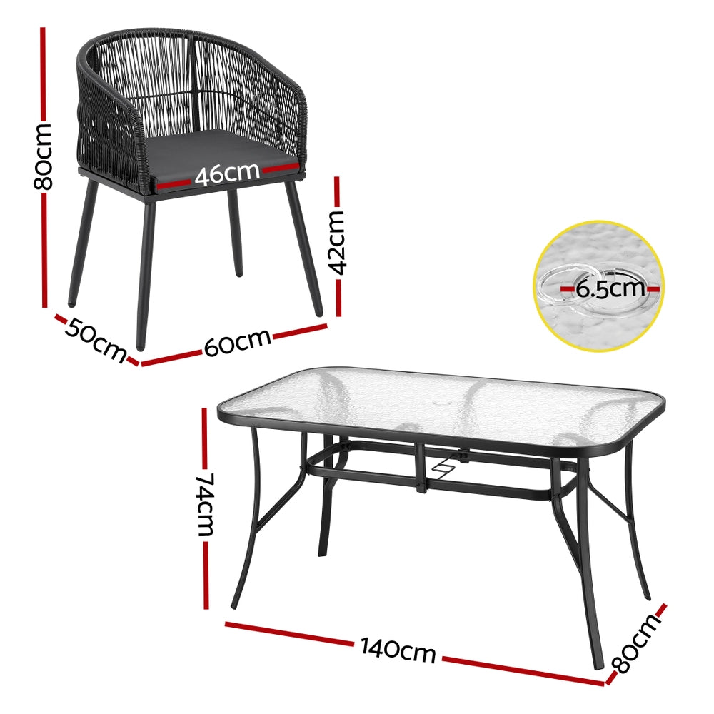 Gardeon 5PC Outdoor Dining Set Table and Chairs Garden Patio Furniture Bistro Set Black - Image 3