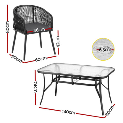Gardeon 5PC Outdoor Dining Set Table and Chairs Garden Patio Furniture Bistro Set Black - Image 3