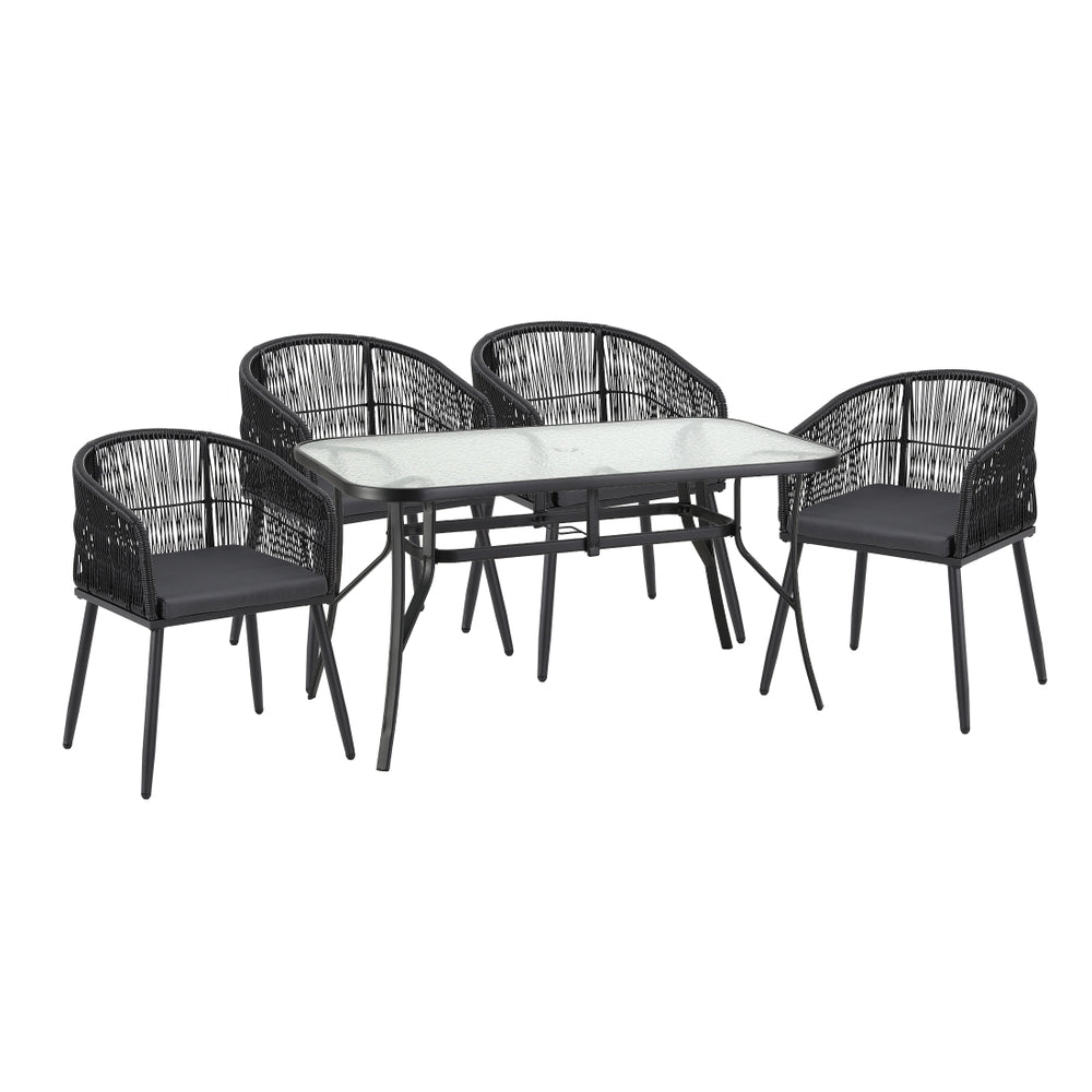 Gardeon 5PC Outdoor Dining Set Table and Chairs Garden Patio Furniture Bistro Set Black - Image 4