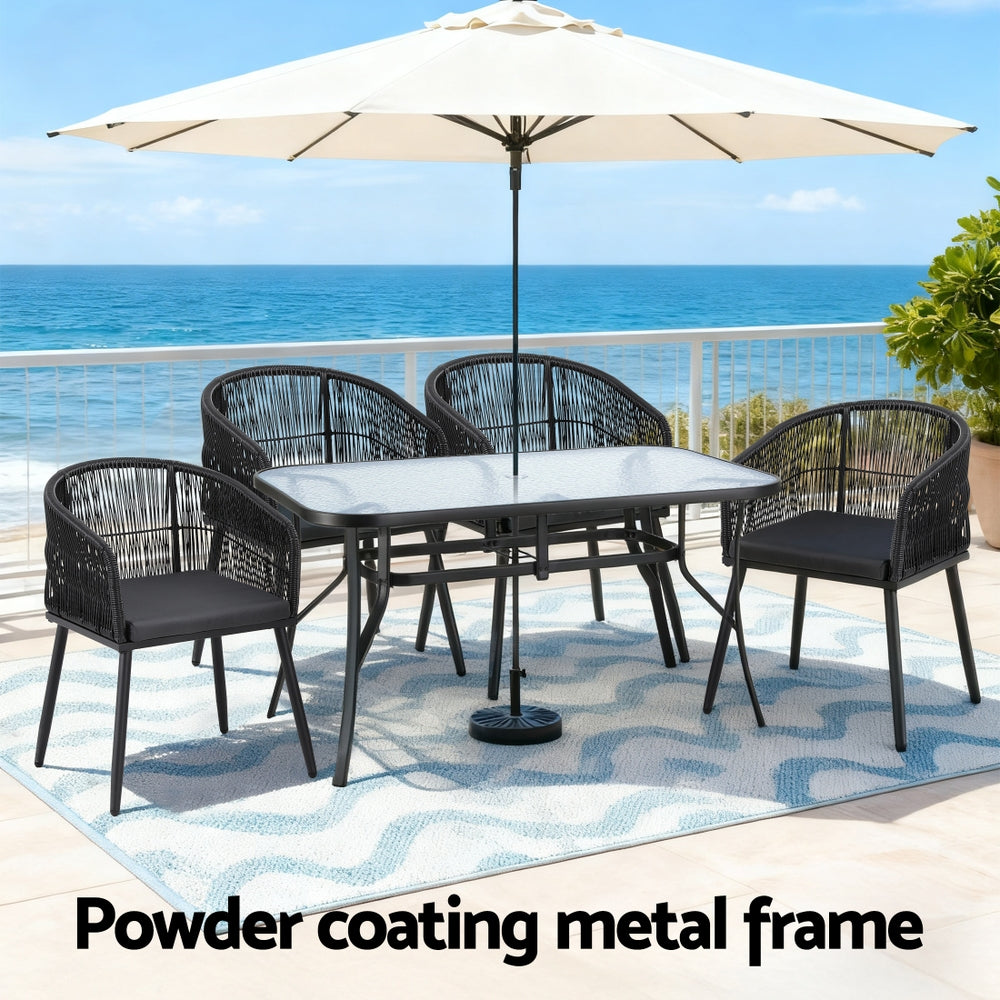 Gardeon 5PC Outdoor Dining Set Table and Chairs Garden Patio Furniture Bistro Set Black - Image 5