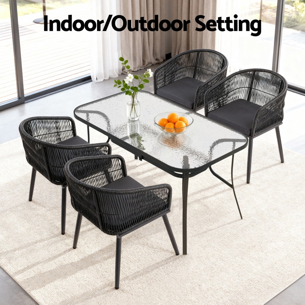 Gardeon 5PC Outdoor Dining Set Table and Chairs Garden Patio Furniture Bistro Set Black - Image 7
