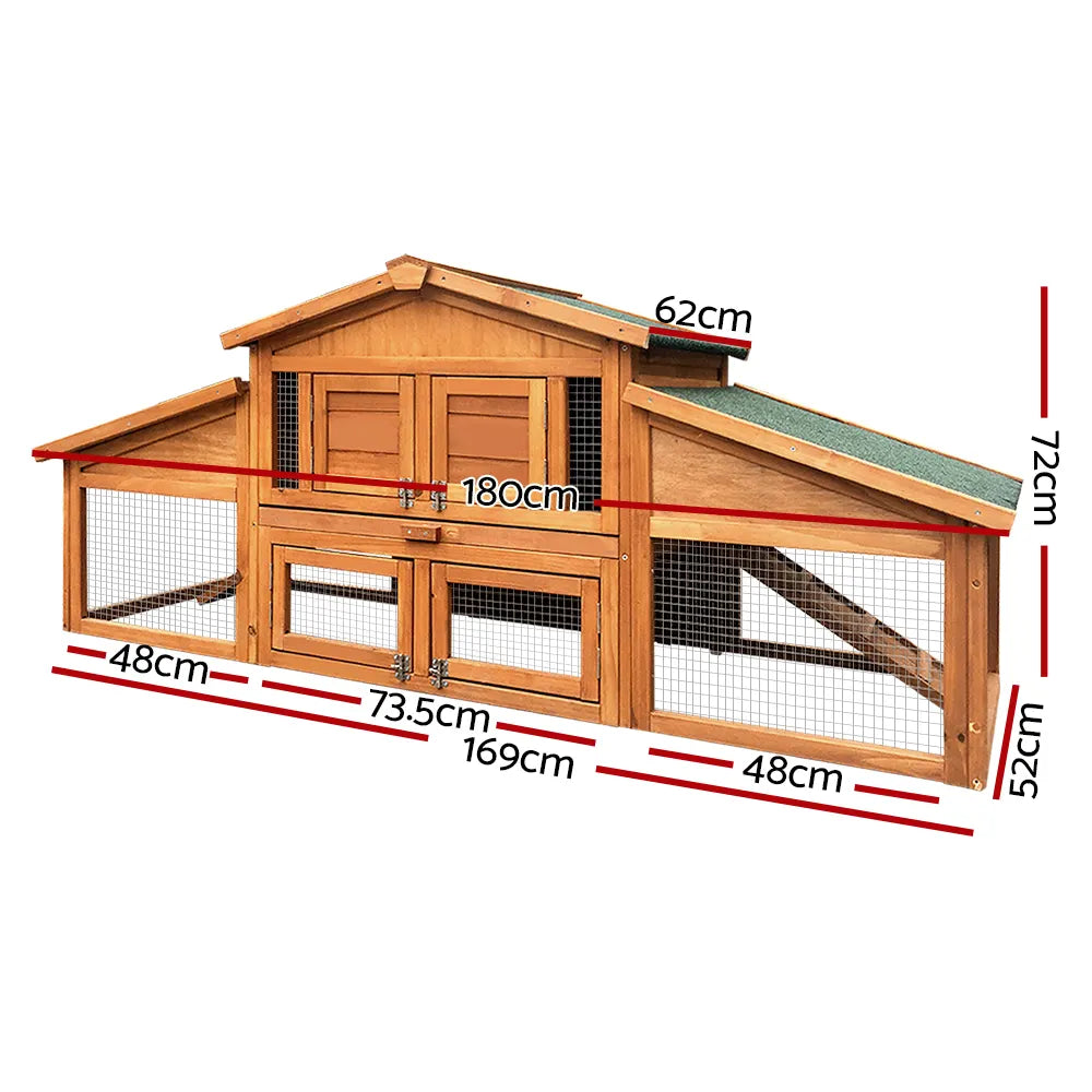 i.Pet Chicken Coop Rabbit Hutch 169cm x 52cm x 72cm Large Chicken Coop Wooden House Run Cage - Image 2