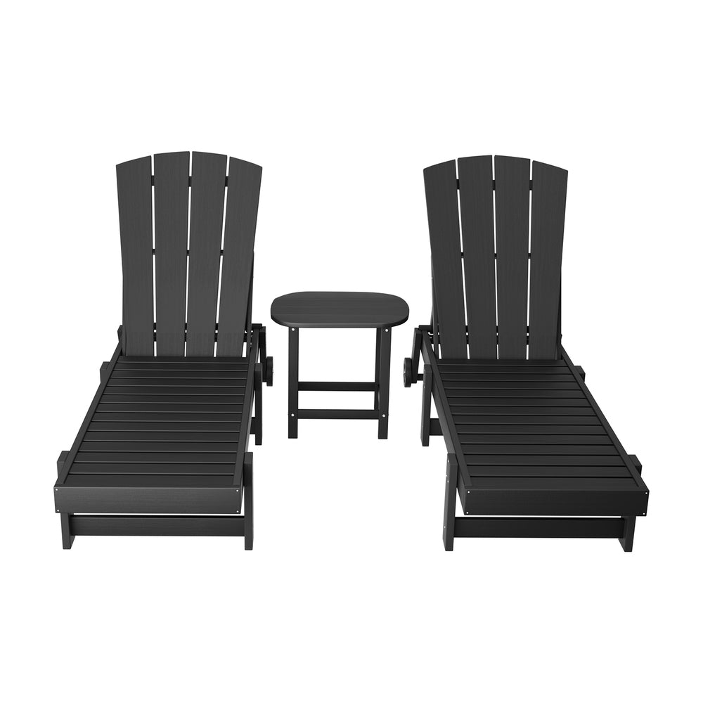 Gardeon Sun Lounge Lounger Table and Chairs Beach Chair HDPE Patio Outdoor Furniture Wheels Black - Image 3