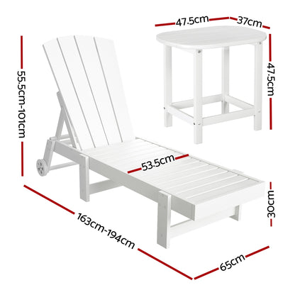 Gardeon Sun Lounge Lounger Table and Chairs Beach Chair Adirondack HDPE Patio Outdoor Furniture Wheels White - Image 2