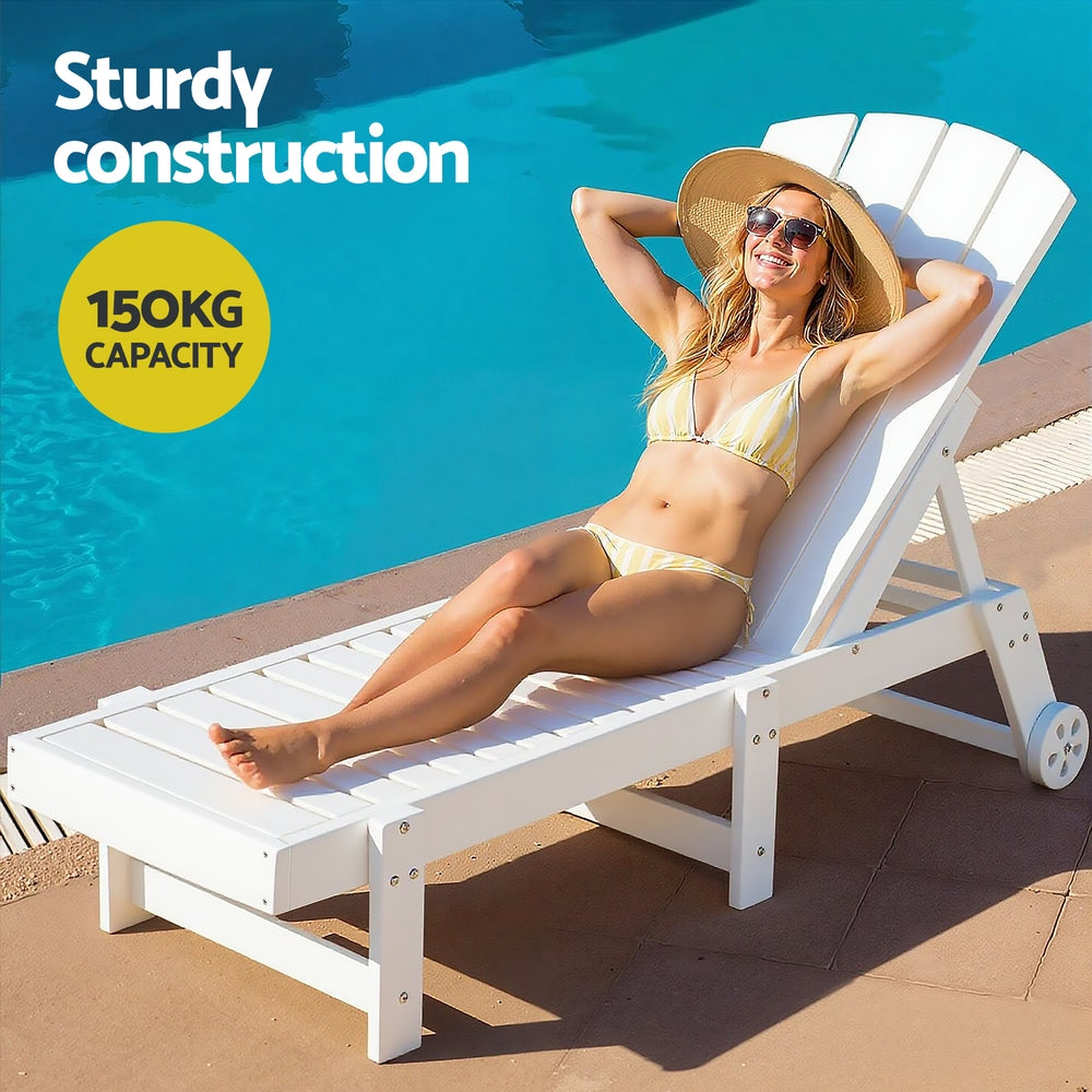 Gardeon Sun Lounge Lounger Table and Chairs Beach Chair Adirondack HDPE Patio Outdoor Furniture Wheels White - Image 6