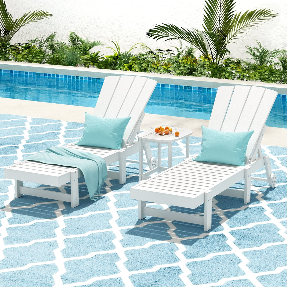 Gardeon Sun Lounge Lounger Table and Chairs Beach Chair Adirondack HDPE Patio Outdoor Furniture Wheels White - Image 7