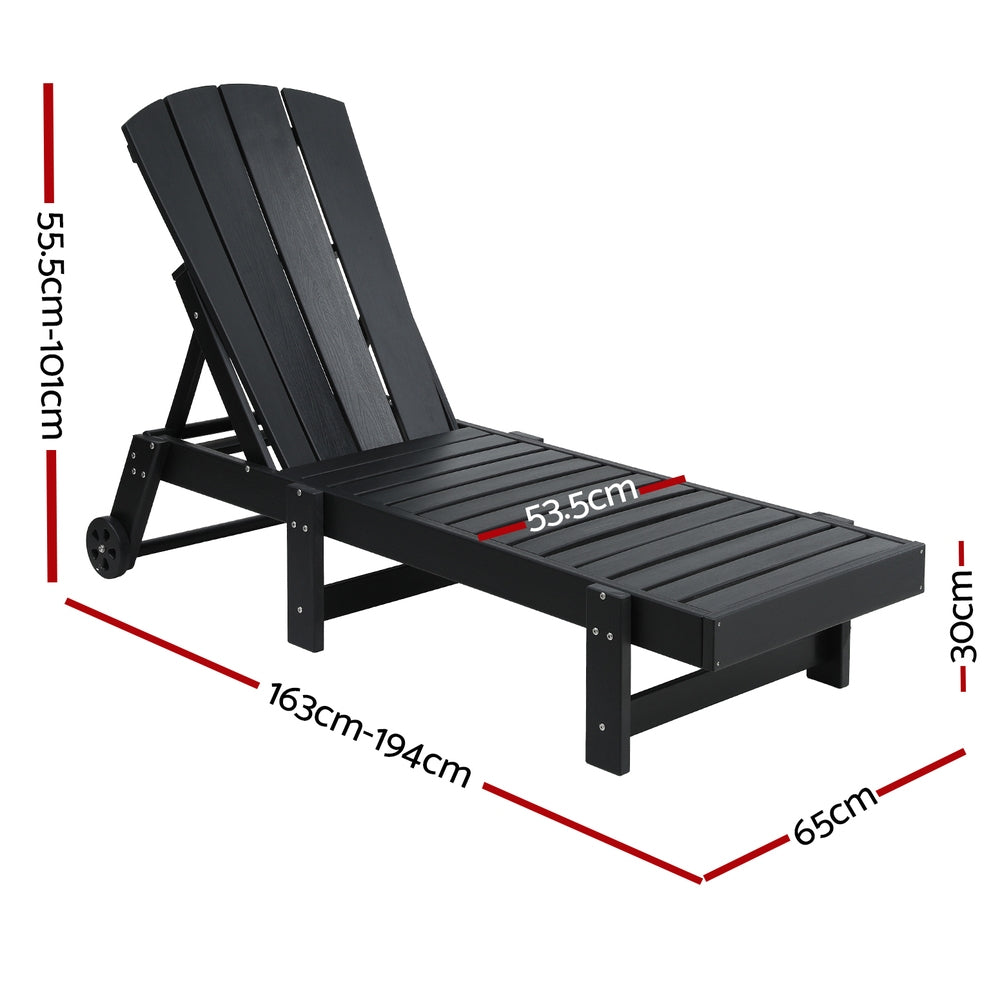 Gardeon Sun Lounge Beach Chair HDPE Adirondack Lounger Patio Outdoor Furniture with Wheels Black - Image 2