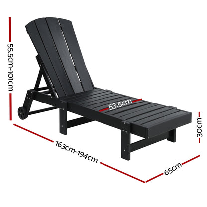 Gardeon Sun Lounge Beach Chair HDPE Adirondack Lounger Patio Outdoor Furniture with Wheels Black - Image 2