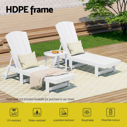 Gardeon Sun Lounge Beach Chair HDPE Adirondack Lounger Patio Outdoor Furniture with Wheels White - Image 4