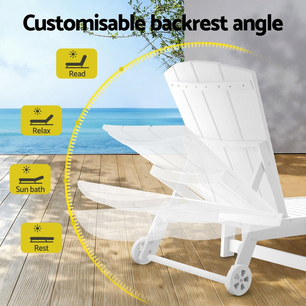 Gardeon Sun Lounge Beach Chair HDPE Adirondack Lounger Patio Outdoor Furniture with Wheels White - Image 5