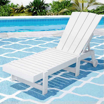 Gardeon Sun Lounge Beach Chair HDPE Adirondack Lounger Patio Outdoor Furniture with Wheels White - Image 7
