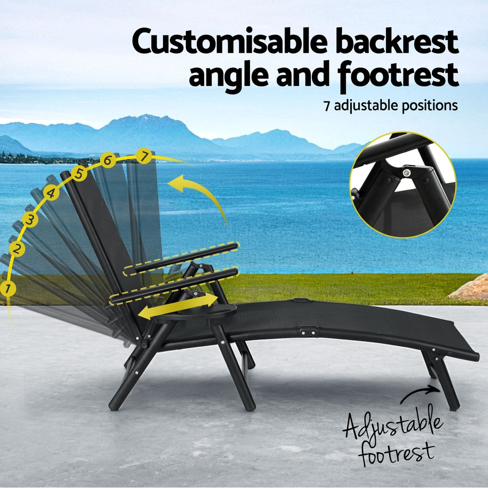 Gardeon Sun Lounge Outdoor Lounger Aluminium Folding Beach Chair Camping Patio - Image 6