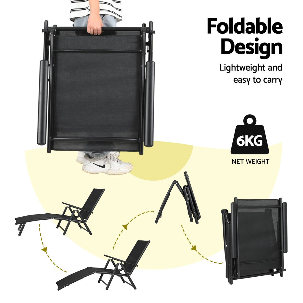 Gardeon Sun Lounge Outdoor Lounger Aluminium Folding Beach Chair Camping Patio - Image 7