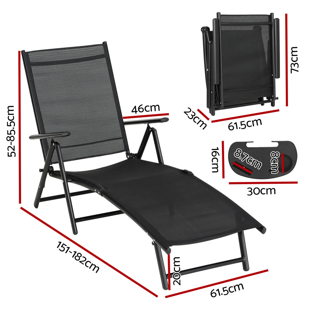Gardeon Sun Lounge Outdoor Lounger Aluminium Folding Beach Chair Camping Patio - Image 2