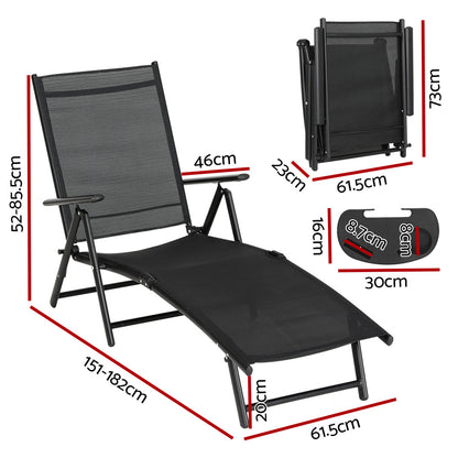 Gardeon Sun Lounge Outdoor Lounger Aluminium Folding Beach Chair Camping Patio - Image 2