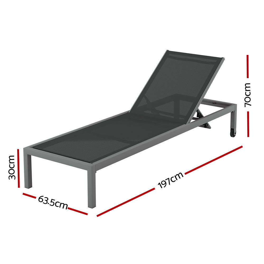 Gardeon Sun Lounge Outdoor Lounger Aluminium Folding Beach Chair Wheels Patio - Image 2