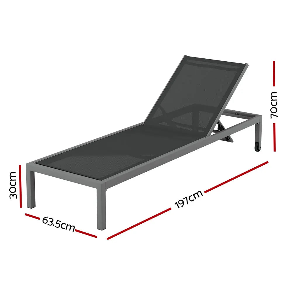 Gardeon Sun Lounge Outdoor Lounger Aluminium Folding Beach Chair Wheels Patio - Image 2