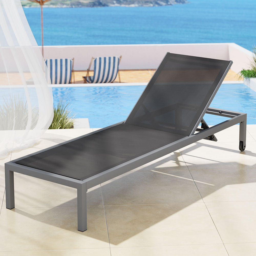 Gardeon Sun Lounge Outdoor Lounger Aluminium Folding Beach Chair Wheels Patio - Image 5