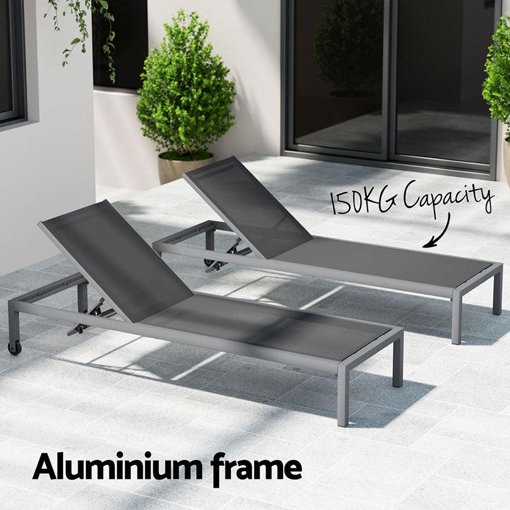 Gardeon Sun Lounge Outdoor Lounger Aluminium Folding Beach Chair Wheels Patio - Image 6