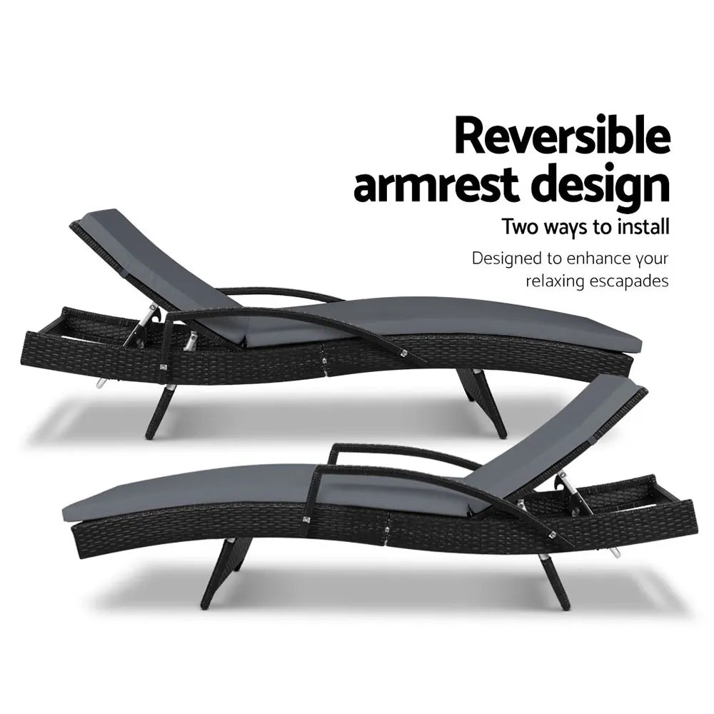 Gardeon Sun Lounge Wicker Lounger Outdoor Furniture Beach Chair Patio Adjustable Cushion Black - Image 5