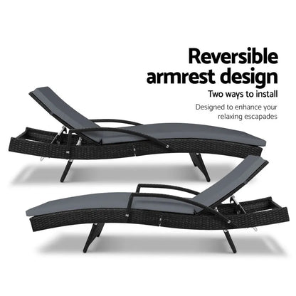 Gardeon Sun Lounge Wicker Lounger Outdoor Furniture Beach Chair Patio Adjustable Cushion Black - Image 5