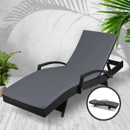 Gardeon Sun Lounge Wicker Lounger Outdoor Furniture Beach Chair Patio Adjustable Cushion Black - Image 7
