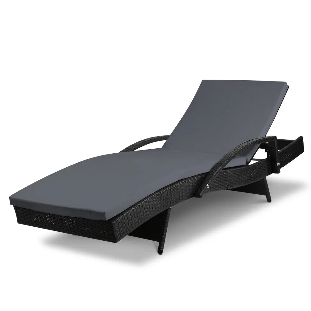Gardeon Sun Lounge Wicker Lounger Outdoor Furniture Beach Chair Patio Adjustable Cushion Black - Image 8