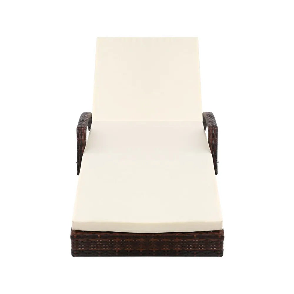 Gardeon Sun Lounge Wicker Lounger Outdoor Furniture Beach Chair Patio Adjustable Cushion Brown - Image 3