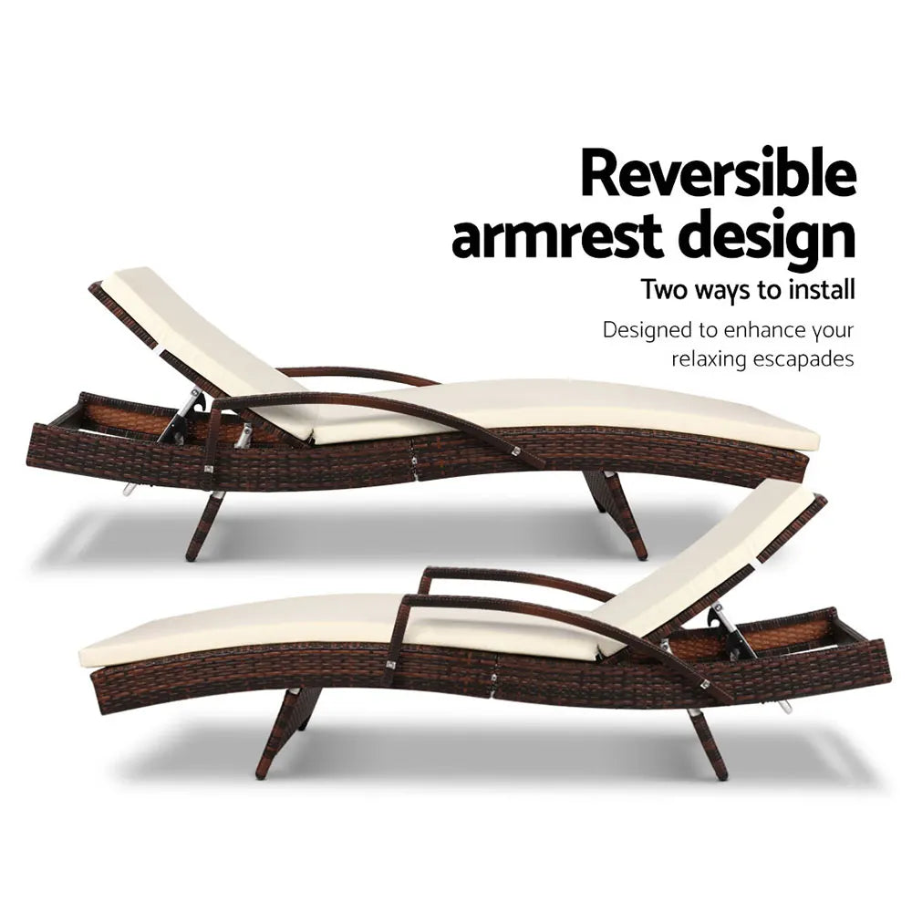 Gardeon Sun Lounge Wicker Lounger Outdoor Furniture Beach Chair Patio Adjustable Cushion Brown - Image 6