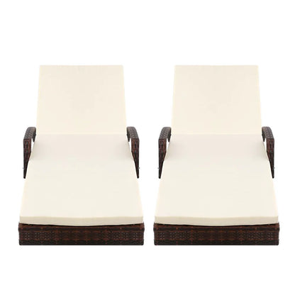 Gardeon 2PC Sun Lounge Wicker Lounger Outdoor Furniture Beach Chair Patio Adjustable Cushion Brown - Image 3