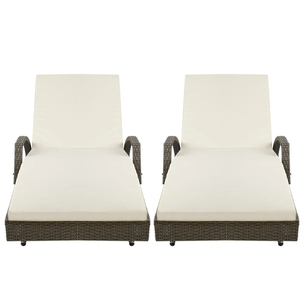 Gardeon 2PC Sun Lounge Wicker Lounger Outdoor Furniture Beach Chair Adjustable Cushion Grey&Beige - Image 3