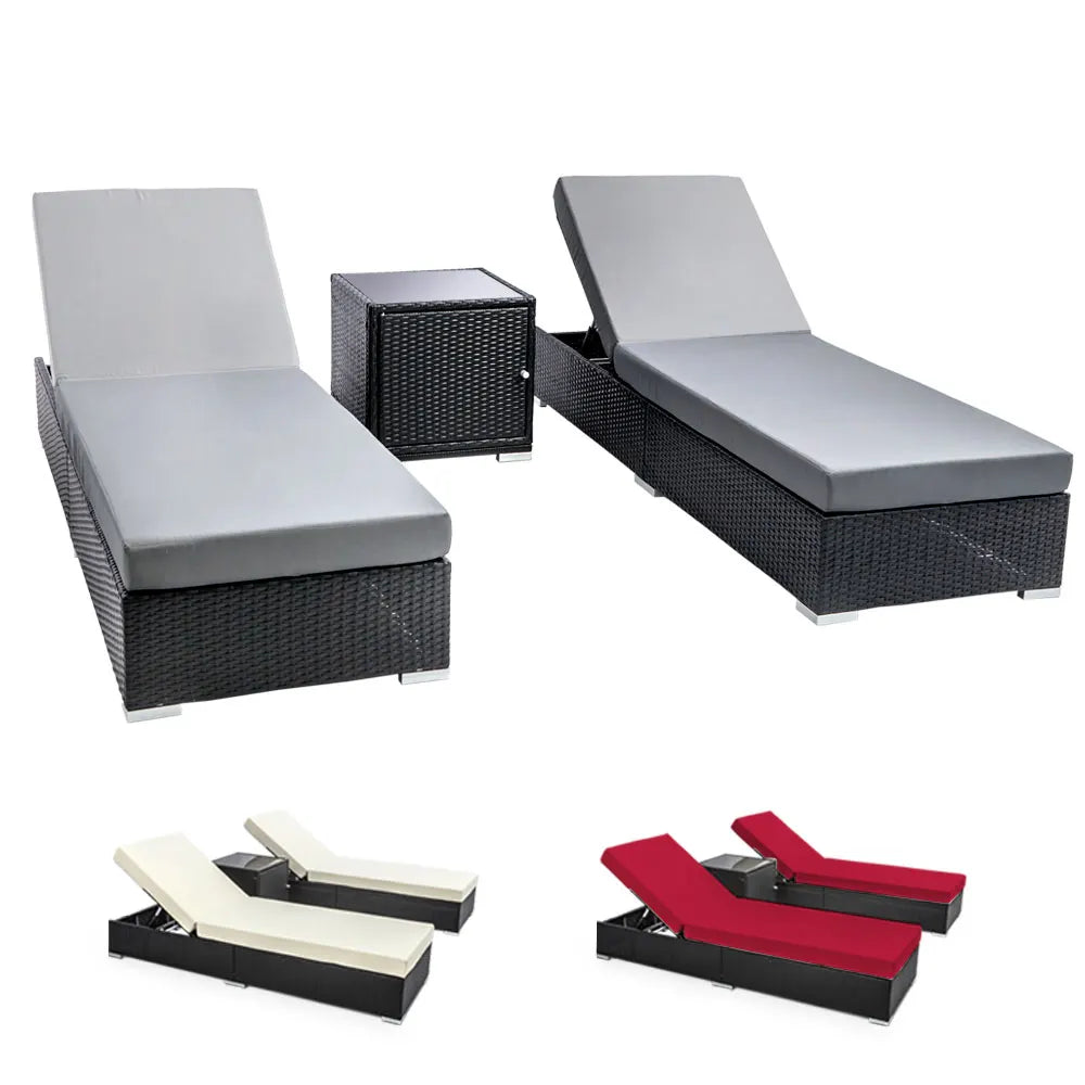 Gardeon 3PC Sun Lounge Wicker Lounger Outdoor Furniture Day Bed Rattan Garden - Image 8