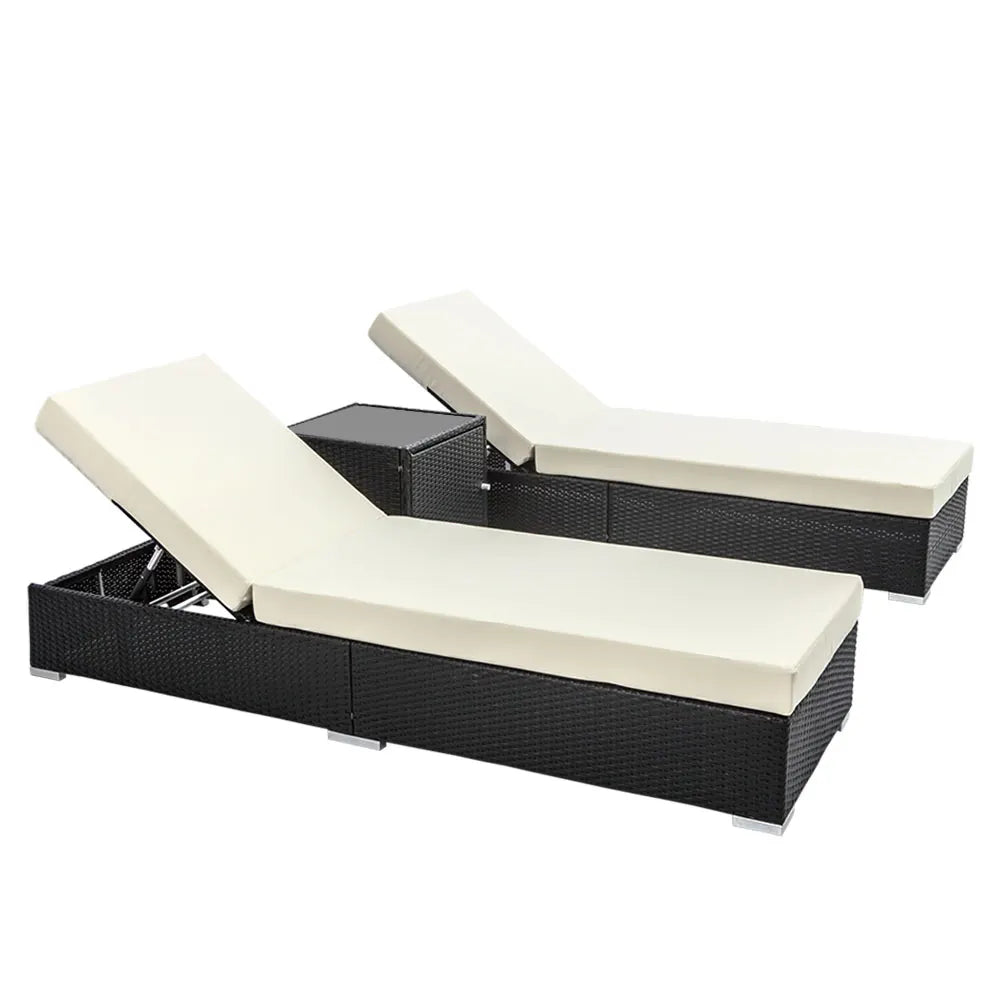 Gardeon 3PC Sun Lounge Wicker Lounger Outdoor Furniture Day Bed Rattan Garden - Image 3