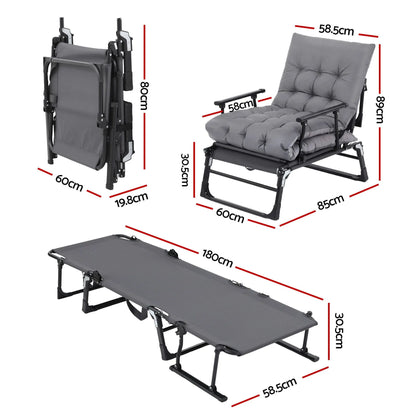 Gardeon 3-in-1 Sun Lounger Folding Camping Chair Adjustable Recliner Patio Furniture for Office Nap, Poolside - Image 2