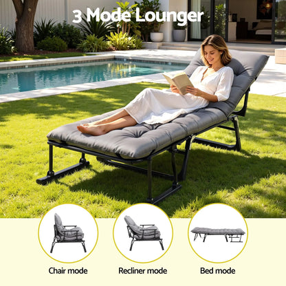Gardeon 3-in-1 Sun Lounger Folding Camping Chair Adjustable Recliner Patio Furniture for Office Nap, Poolside - Image 4