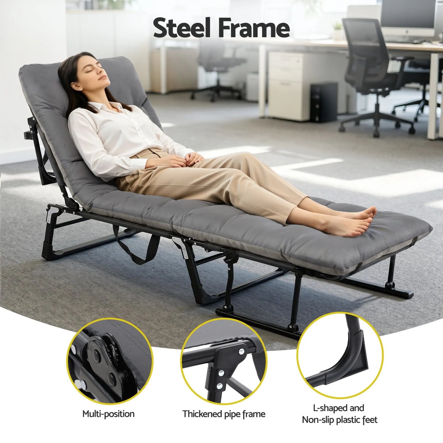 Gardeon 3-in-1 Sun Lounger Folding Camping Chair Adjustable Recliner Patio Furniture for Office Nap, Poolside - Image 6