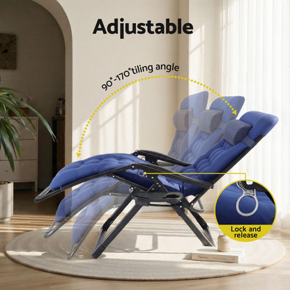 Gardeon Sun Lounge Lounger Folding Camping Zero Gravity Chair Outdoor Furniture XL Blue - Image 5