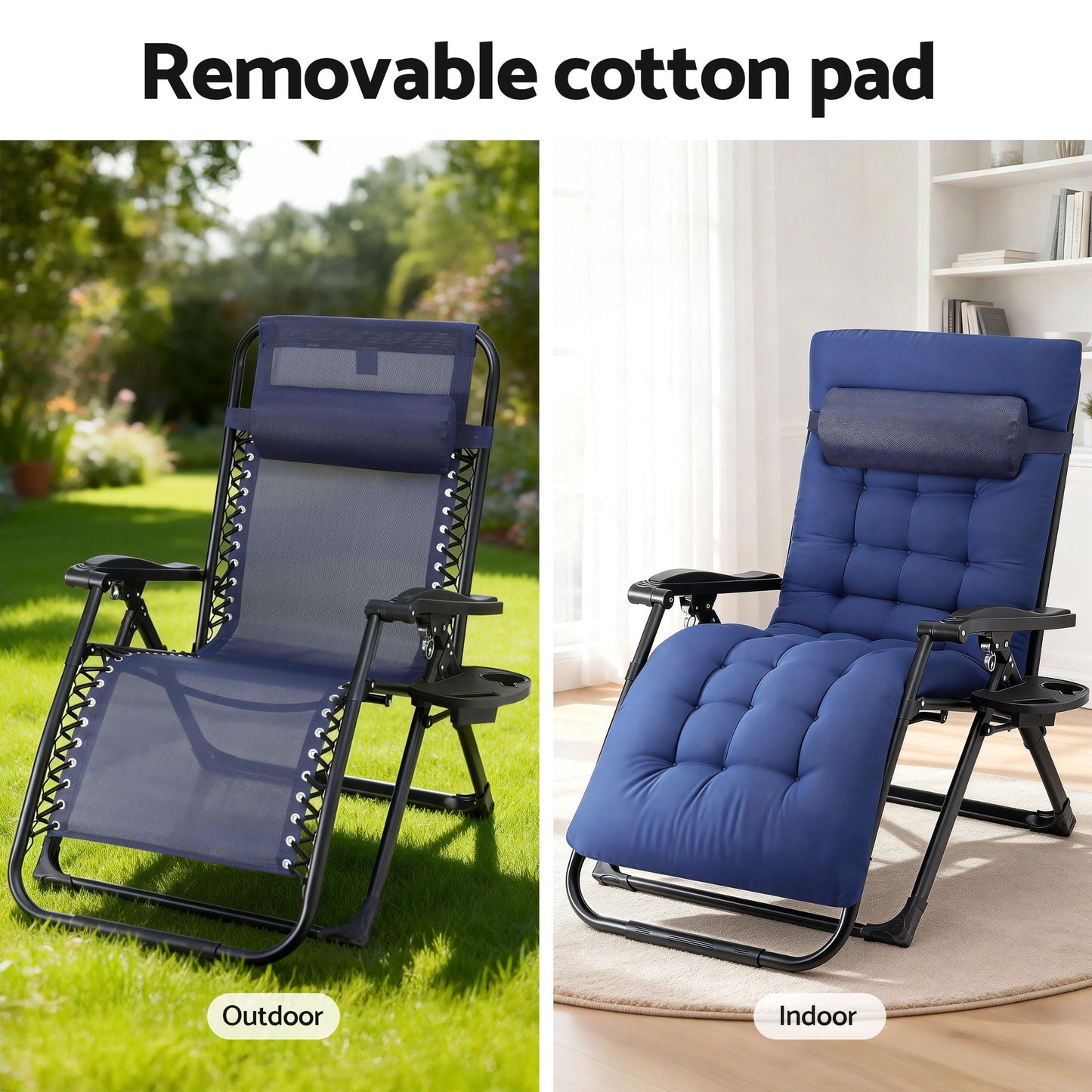 Gardeon Sun Lounge Lounger Folding Camping Zero Gravity Chair Outdoor Furniture XL Blue - Image 6