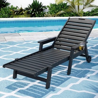 Gardeon Sun Lounge Lounger Beach Chair HDPE Patio Outdoor Furniture with Wheels Black - Image 7