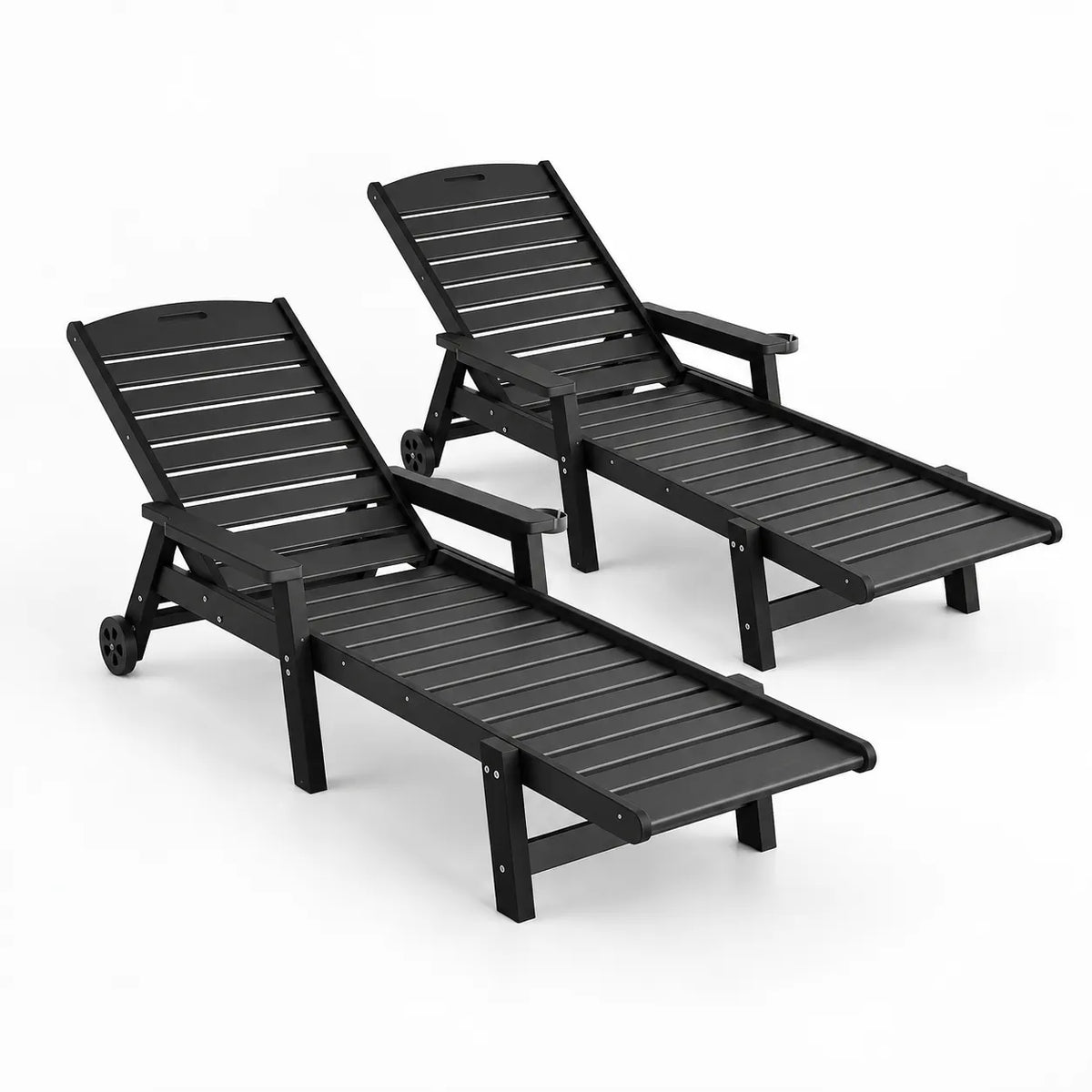 Gardeon 2PCS Sun Lounge Lounger Beach Chair HDPE Patio Outdoor Furniture with Wheels Black - Image 3