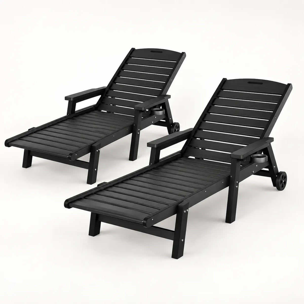 Gardeon 2PCS Sun Lounge Lounger Beach Chair HDPE Patio Outdoor Furniture with Wheels Black - Image 8