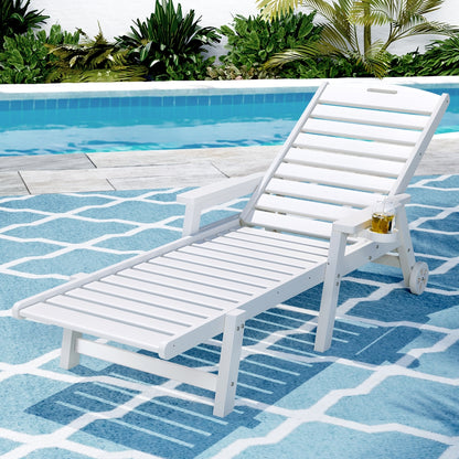 Gardeon Sun Lounge Lounger Beach Chair HDPE Patio Outdoor Furniture with Wheels White - Image 7