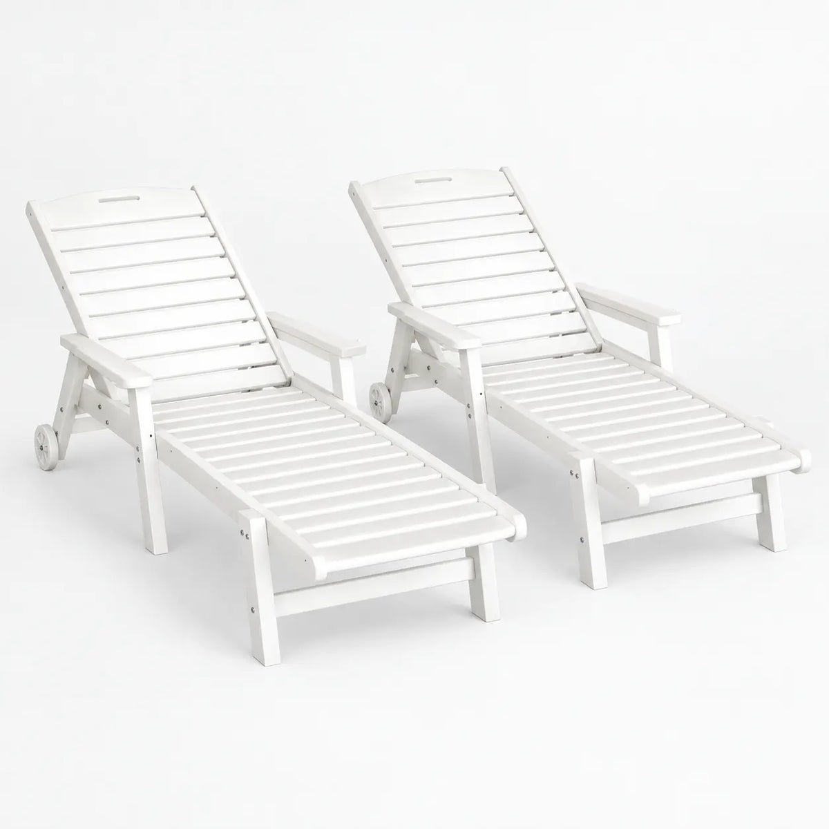 Gardeon 2PCS Sun Lounge Lounger Beach Chair HDPE Patio Outdoor Furniture with Wheels White - Image 3