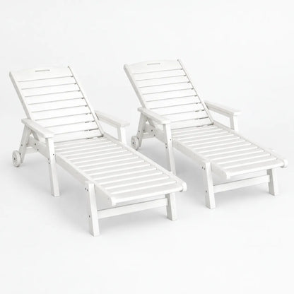 Gardeon 2PCS Sun Lounge Lounger Beach Chair HDPE Patio Outdoor Furniture with Wheels White - Image 3