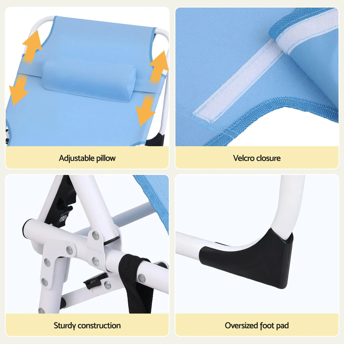 Gardeon Sun Lounger 5 Position Folding Tanning Chair with Face Hole Blue - Image 8