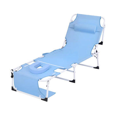 Gardeon Sun Lounger 5 Position Folding Tanning Chair with Face Hole Blue - Image 9